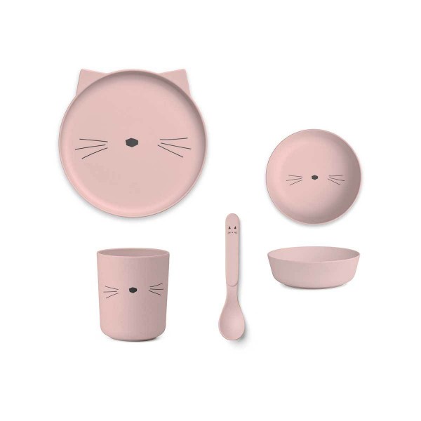 LIEWOOD KINDER GESCHIRR-SET BAMBOO BOX SET CAT ROSE