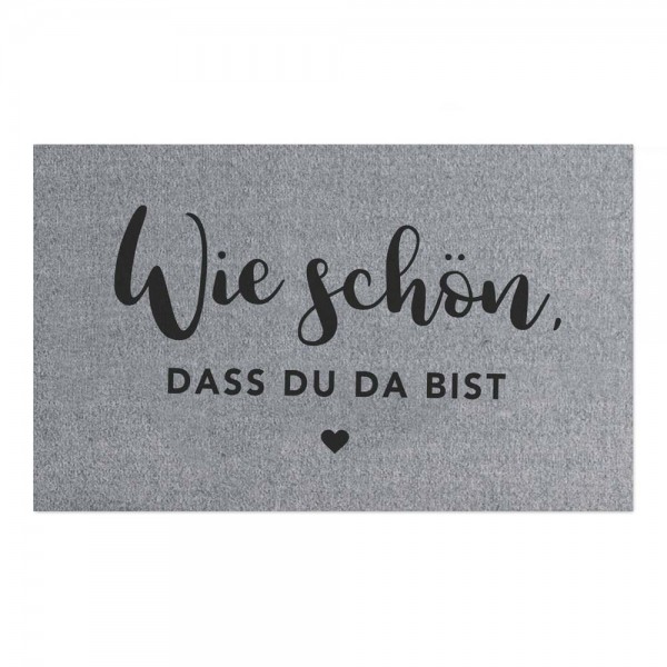 EULENSCHNITT WASCHBARE FUßMATTE IN GRAU "WIE SCHÖN, DASS DU DA BIST!"